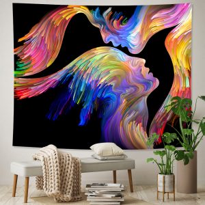 Abstract Couple Character Art Psychedelic Scene Tapestry