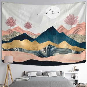 Bohemian Geometric Peak And Forest Tapestry Wall Hanging